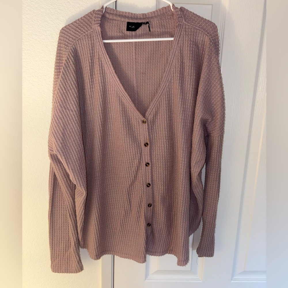 Urban Outfitters Waffle Knit Button V-Neck Cardigan - Dusty Mauve